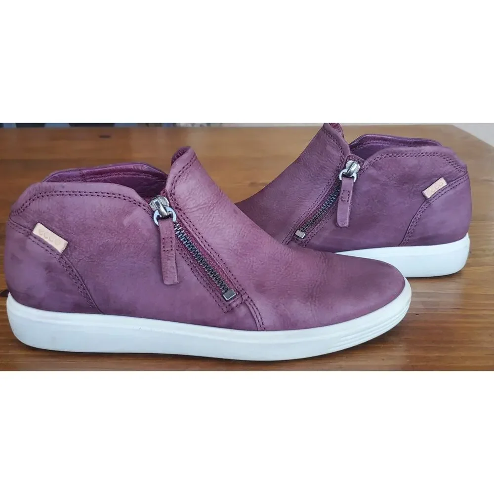 ECCO Soft 7 Low Side-Zip Bootie – Grey Rose Nubuck Leather (US Size 7 / EU 38)